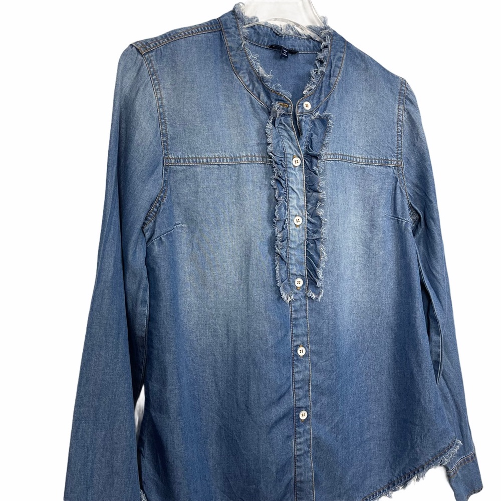 Splendid Indigo Ruffle Chambray Button Front Top S - image 7